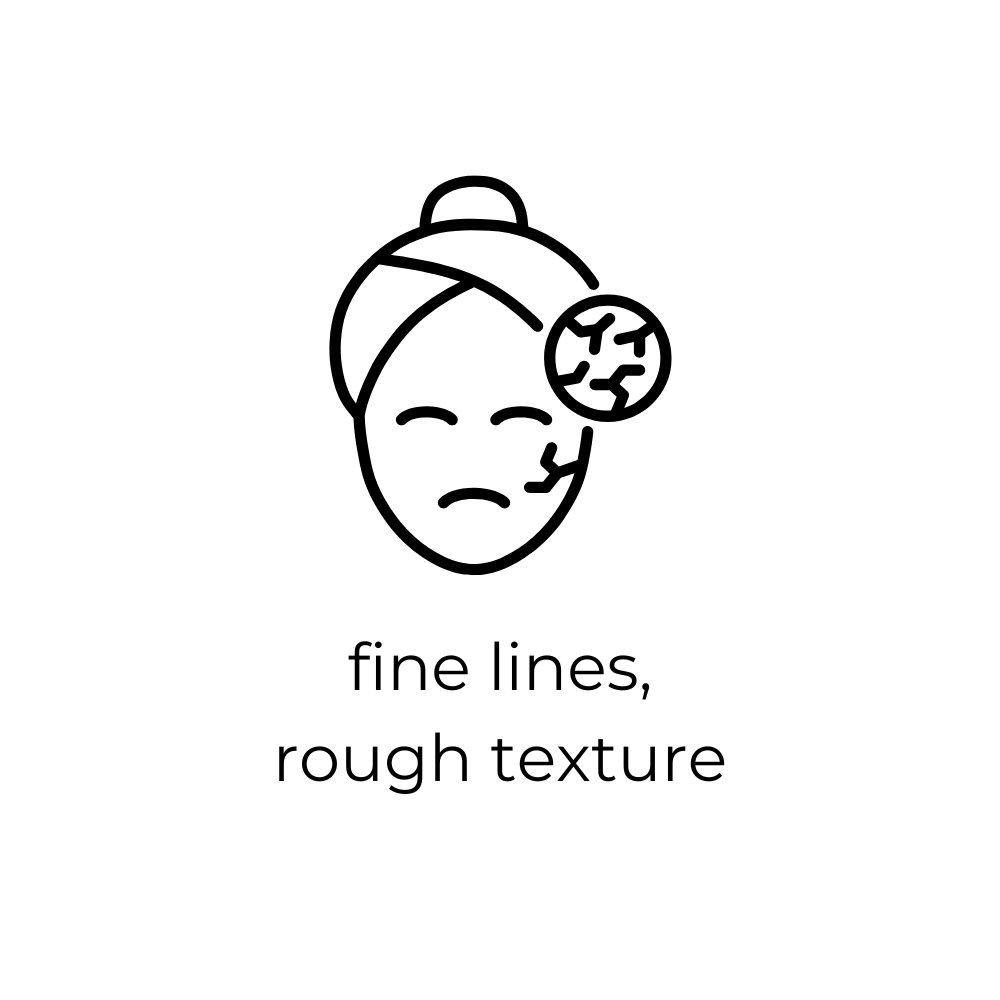 Icon of a face with fine lines and rough texture, indicating skin care issue.