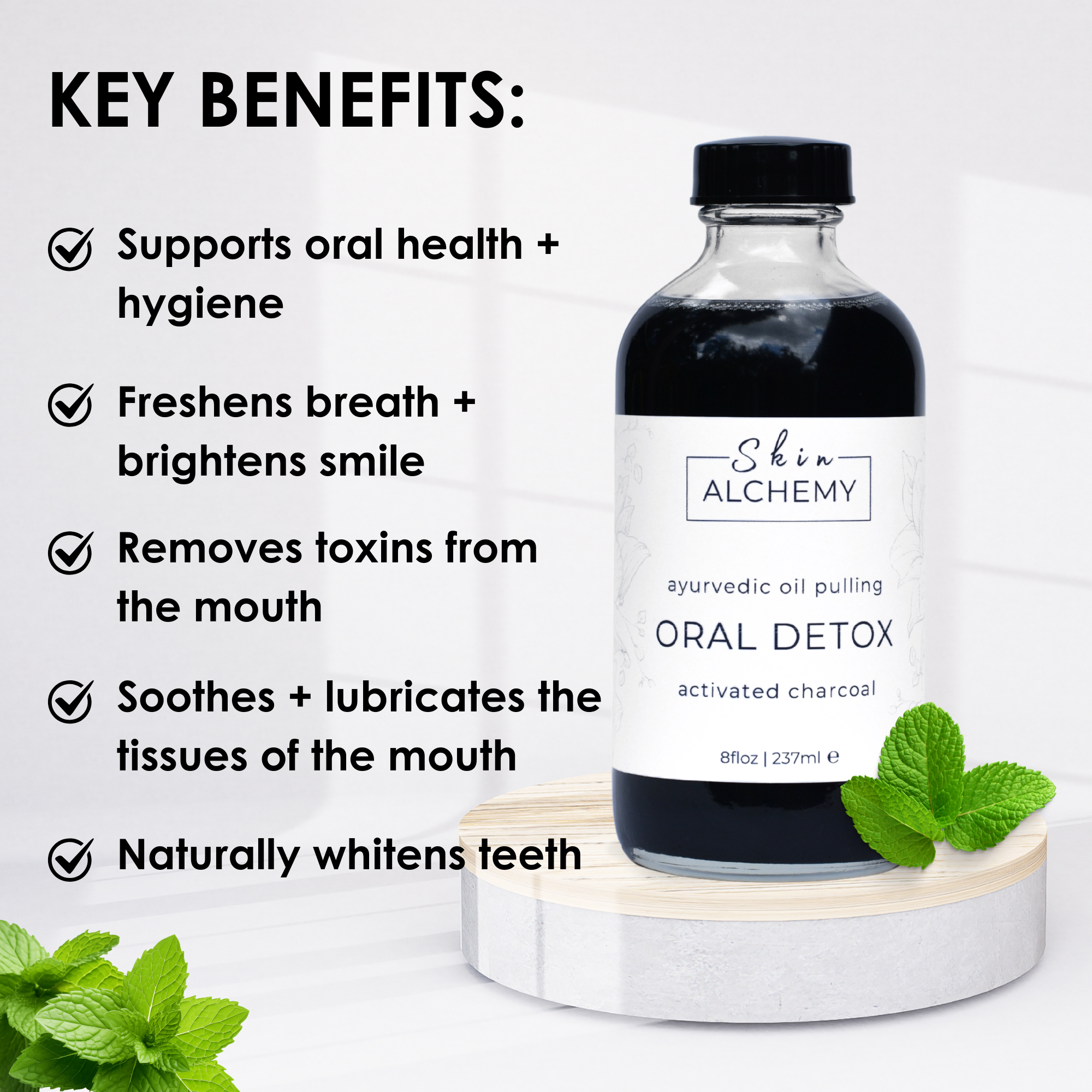 Detox Oil Pulling Mouthwash - Activated Charcoal Blue Haven Holistics