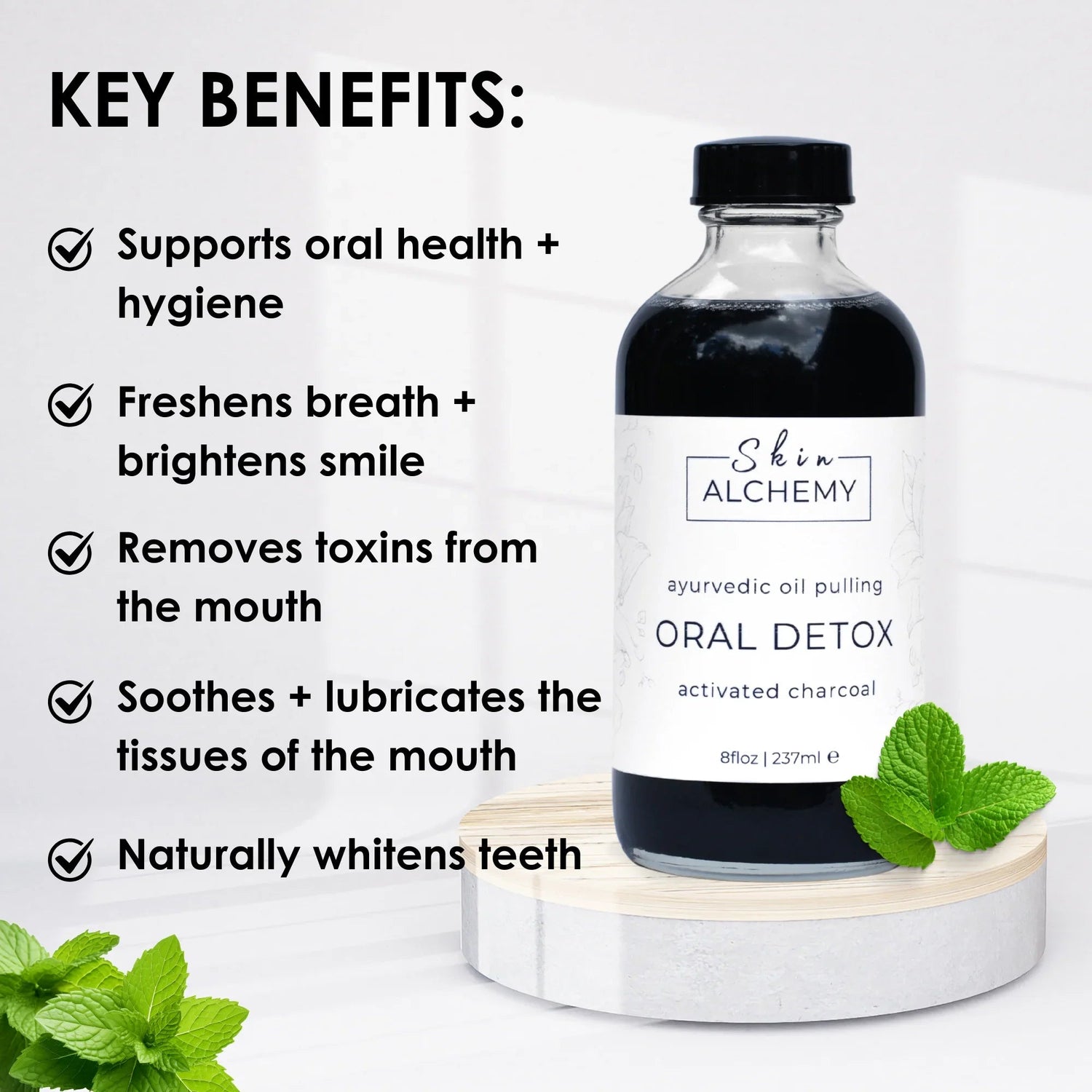 Detox Oil Pulling Mouthwash - Activated Charcoal - Skin Alchemy