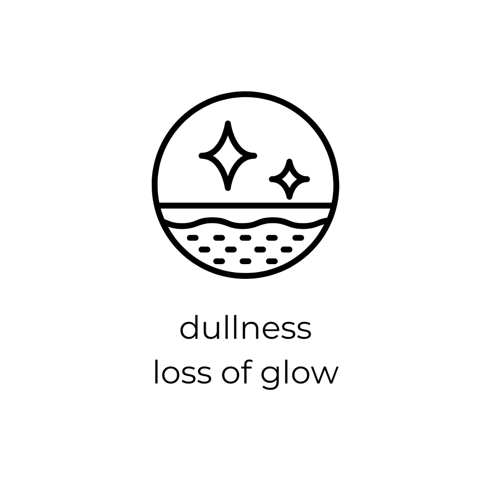 Icon representing dullness and loss of glow with stars and a textured surface.