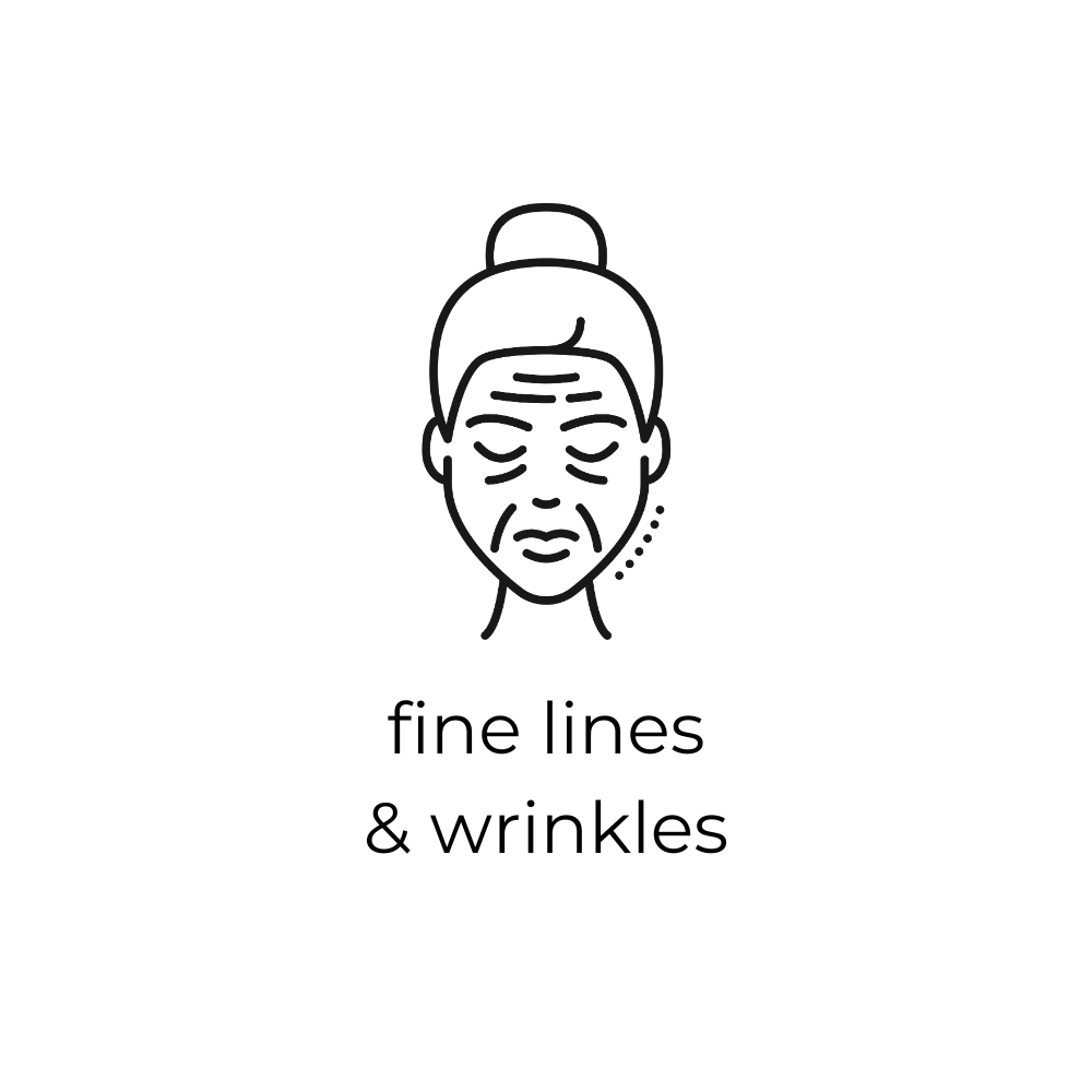 Illustration of a person's face with fine lines and wrinkles on a white background