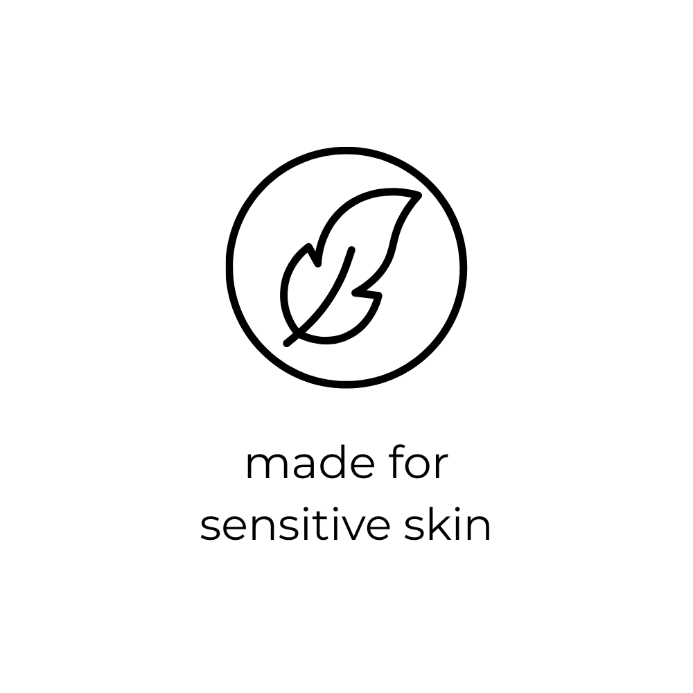 Logo with a feather and text 'made for sensitive skin' on a white background
